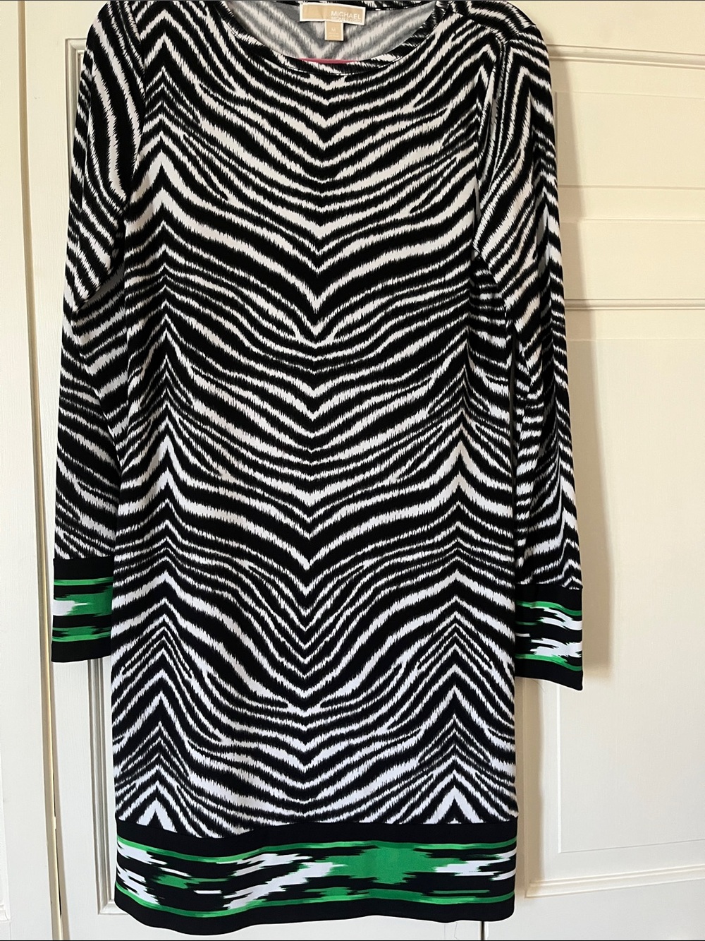 MICHAEL Michael Kors Zebra Print Dress w/ Kelly Green accents, Size M
